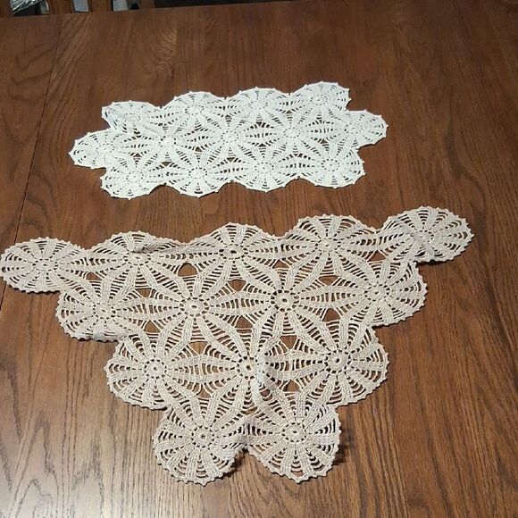 Set of 2 Elegant White or Taupe Crochet Table Runners/doilies - Picture 1 of 8
